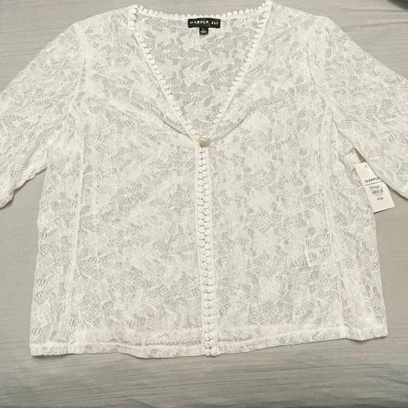 NWT Harper 241,  Ivory Floral Lace V-Neck Shrug Cover-Up, Sz Lge - Picture 4 of 15